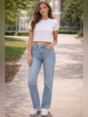 d. jeans Classic Light Blue Straight Leg Mid-Rise Stretchy Comfortable Jeans